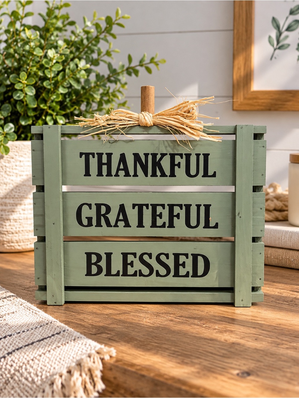 🍂 Thankful • Grateful • Blessed Rustic Wooden Crate